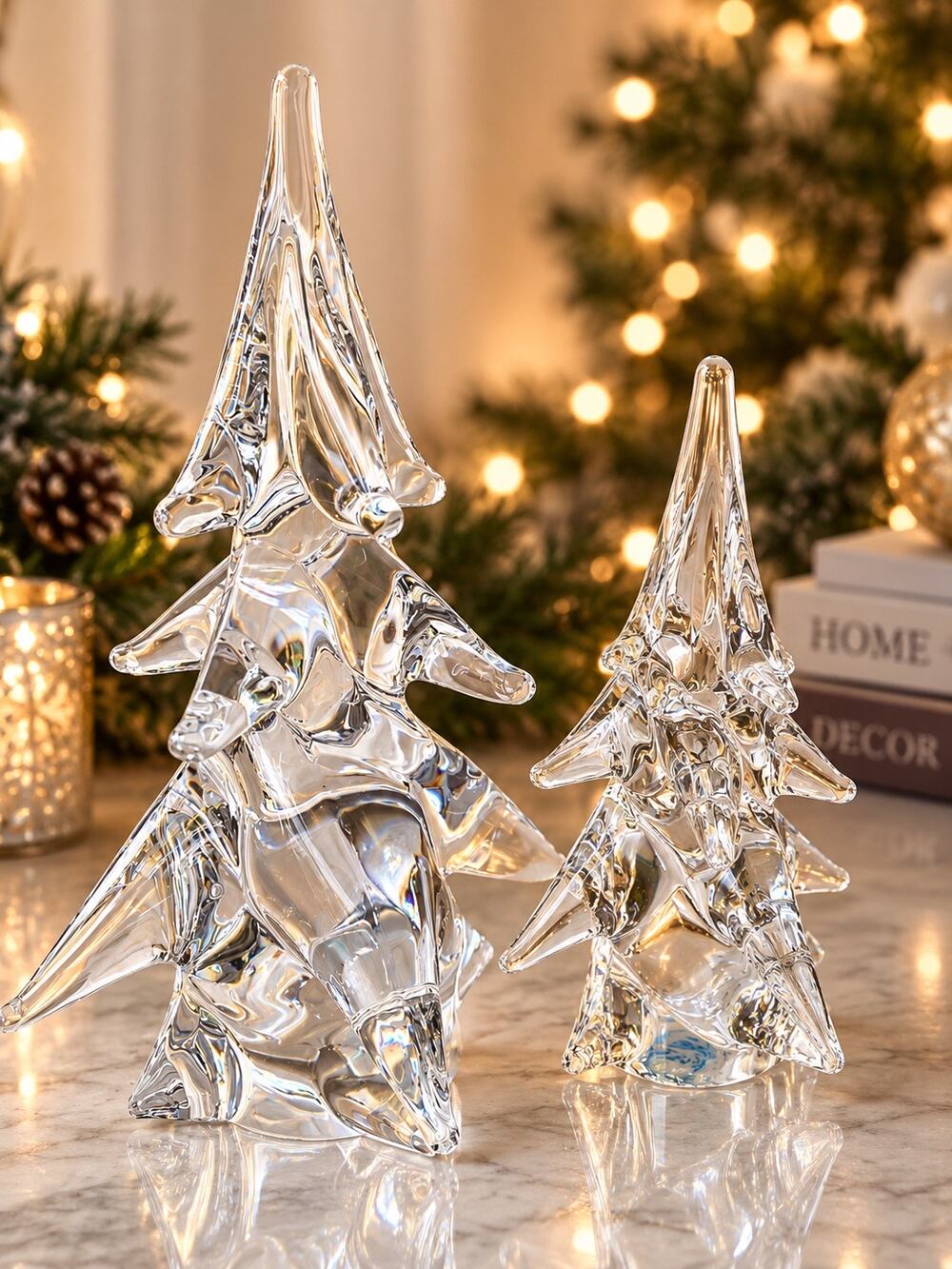Pair Vintage Tuscany Glass Christmas Tree hand-blown art glass Christmas tree